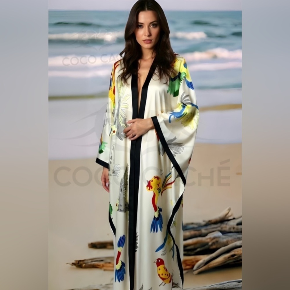 Elegant Multicolor Kimono Kaftan Lounging Duster Robe - Picture 2 of 15